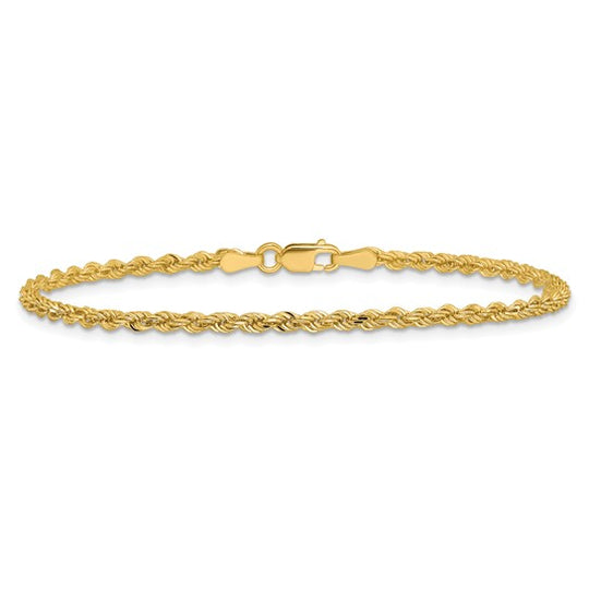 14K Yellow Gold 8" (2.25 mm) Diamond Cut Rope Bracelet with Lobster Clasp