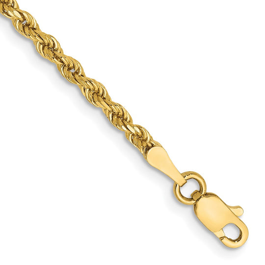 14K Yellow Gold 8" (2.25 mm) Diamond Cut Rope Bracelet with Lobster Clasp