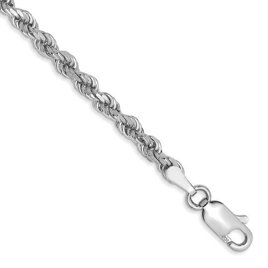 14K White Gold 7 Inch 3mm Diamond Cut Rope Bracelet with Lobster Clasp
