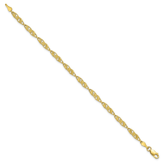 Polished 10k Solid Open Back Flower & Leaf Bracelet