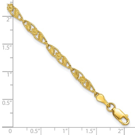Polished 10k Solid Open Back Flower & Leaf Bracelet