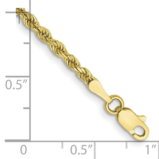 10K Yellow Gold Bracelet, 7 Inches, 2.5 mm, Semi-Solid Rope Style with Lobster Clasp