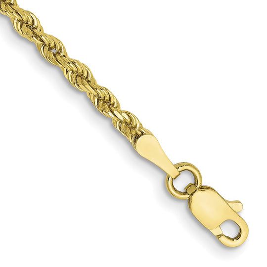 10K Yellow Gold Bracelet, 7 Inches, 2.5 mm, Semi-Solid Rope Style with Lobster Clasp
