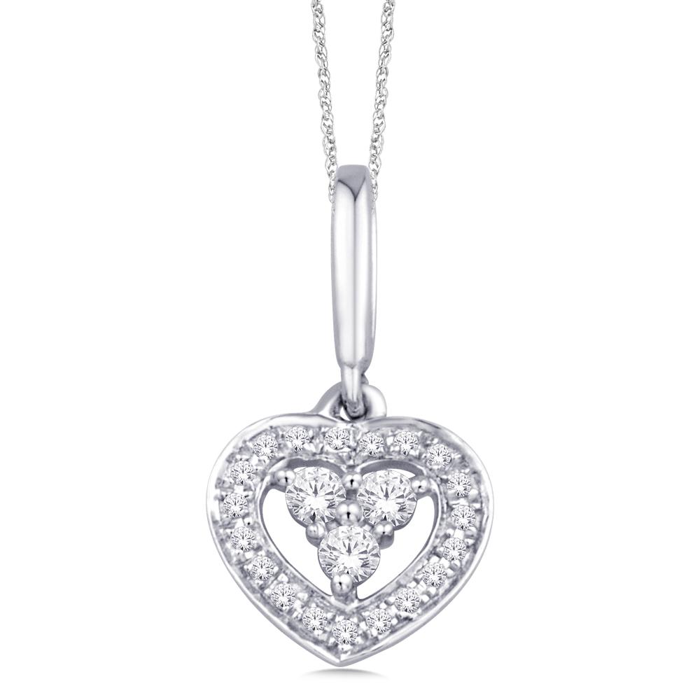 Oro blanco de 10 quilates de 1/20 quilates total. Colgante de corazón de diamantes