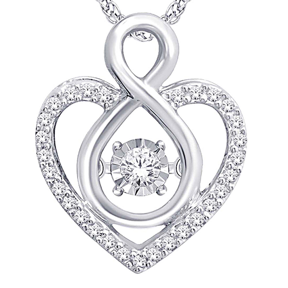 Oro blanco de 10 quilates de 1/6 quilates total. Colgante de corazón de diamantes en movimiento