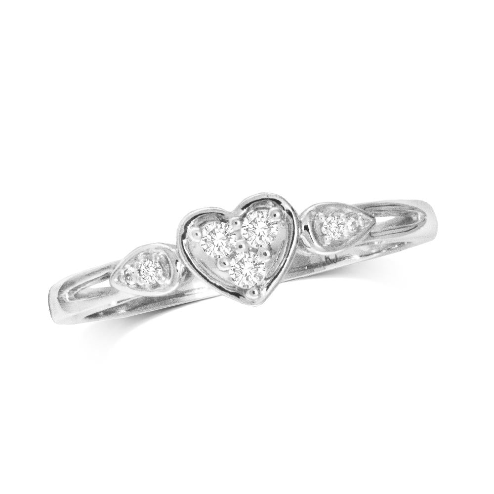 Anillo de Corazón con Diamantes de 1/10 qt en Oro Blanco de 10k