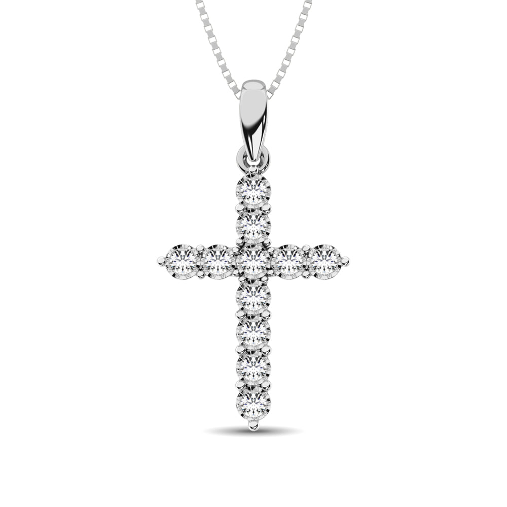Colgante de cruz con diamantes de 1/5 quilates total en oro blanco de 10 quilates