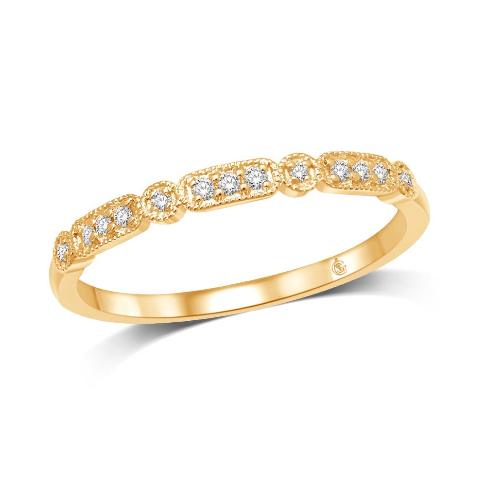 Oro amarillo de 14 quilates de 1/20 quilates total. Banda apilable de diamantes