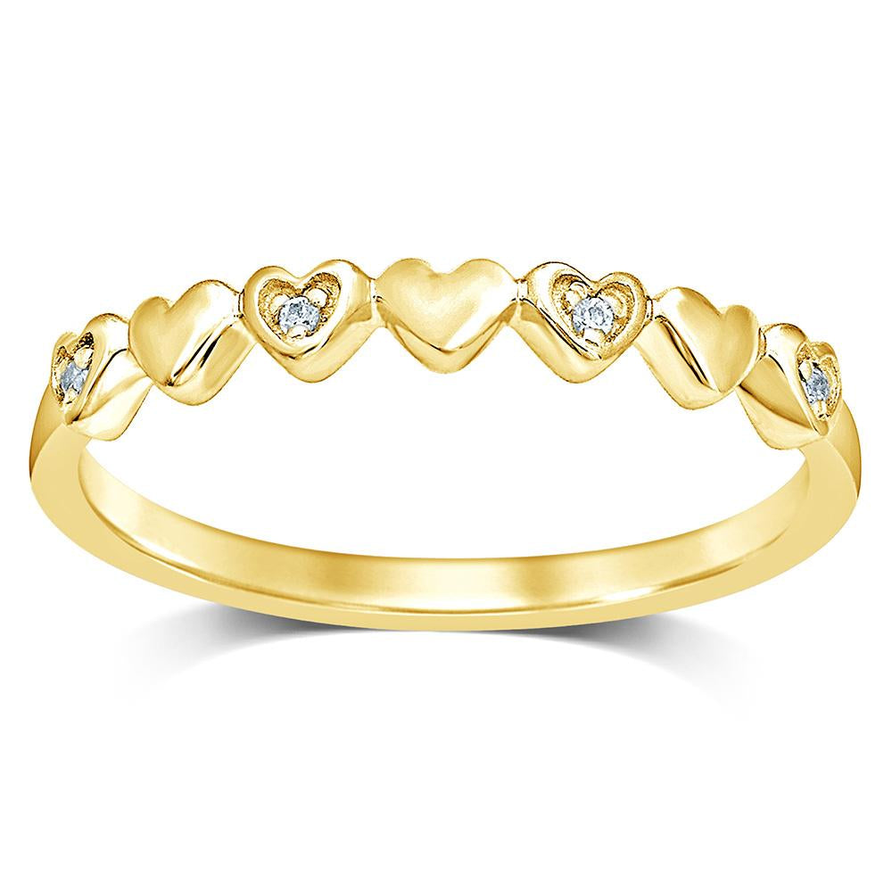 Anillo Apilable en Forma de Corazón con Detalles de Diamantes en Oro de 10k