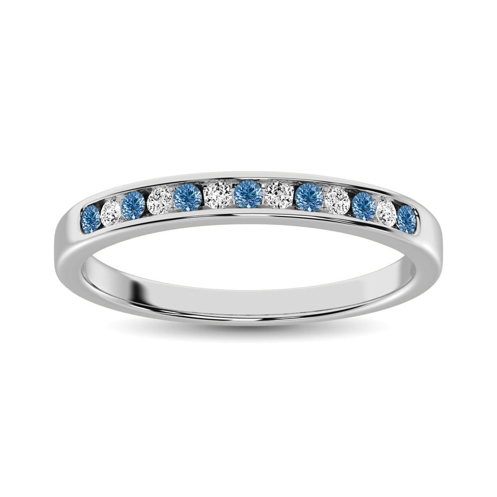 Diamante blanco y azul de 1/6 qt.Tw. Banda para mujer en oro blanco de 14 quilates