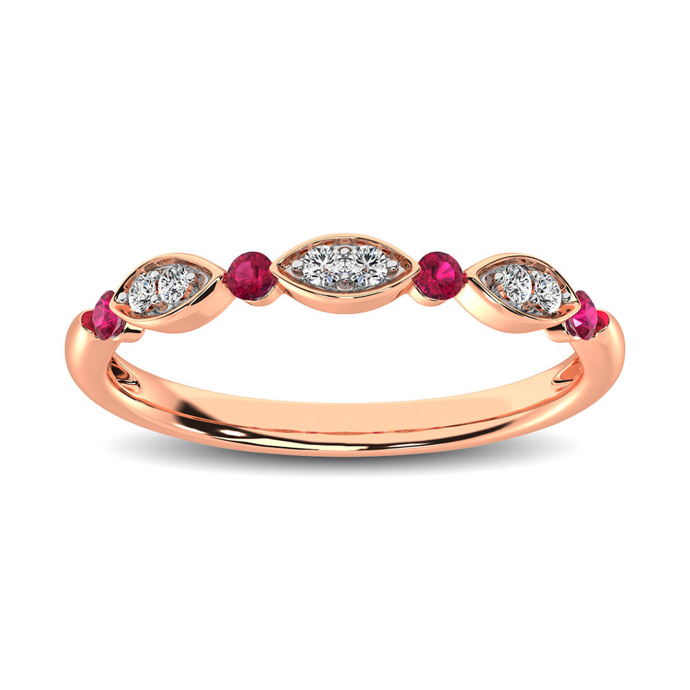 Anillo con Diamantes de 1/5 qt y Rubíes en Oro Rosado de 10k
