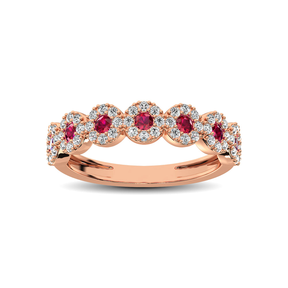14K rose gold, 5/8 carat total. Ruby and diamond stackable band