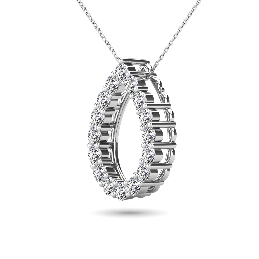 Oro blanco de 14 quilates de 3/8 quilates total. Colgante de l√°grima de diamantes