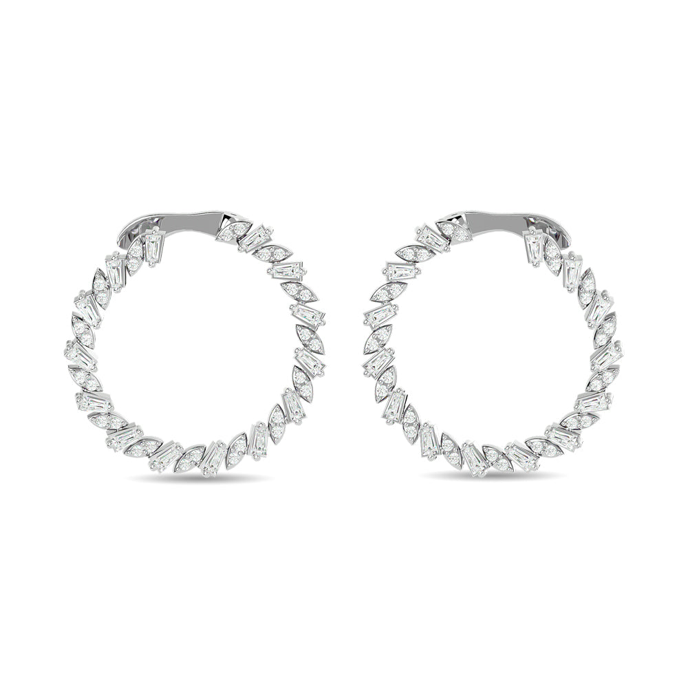 Diamante 3/4 Ct.Tw. Aretes de aro rectos de talla baguette en oro blanco de 14 k