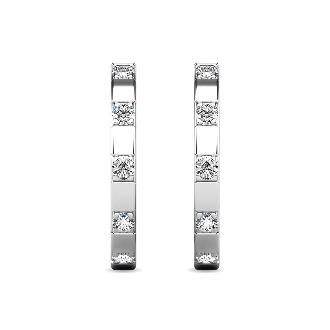 Aretes Tipo Argolla con Diamantes de 1/10 qt total en Oro Blanco de 10k