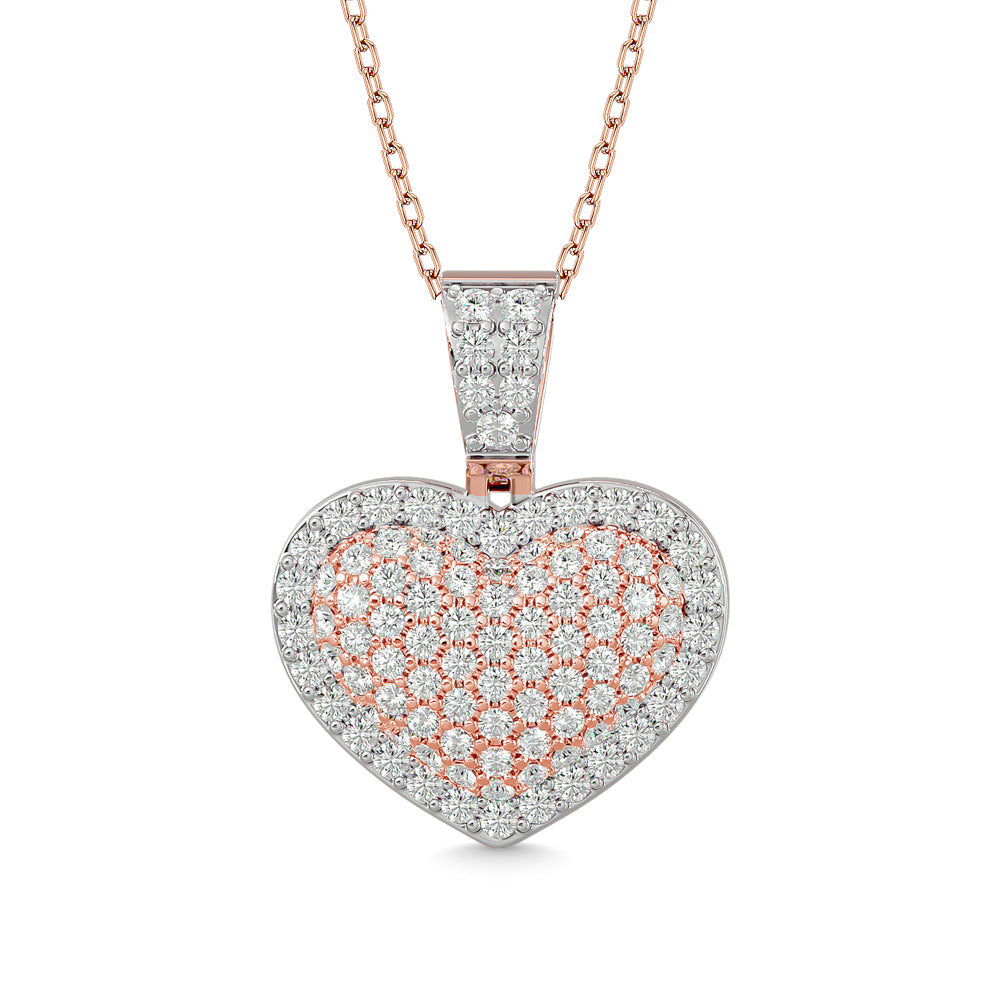 1 1/2 ct. total diamond heart pendant in 10k rose gold with a hint of white gold