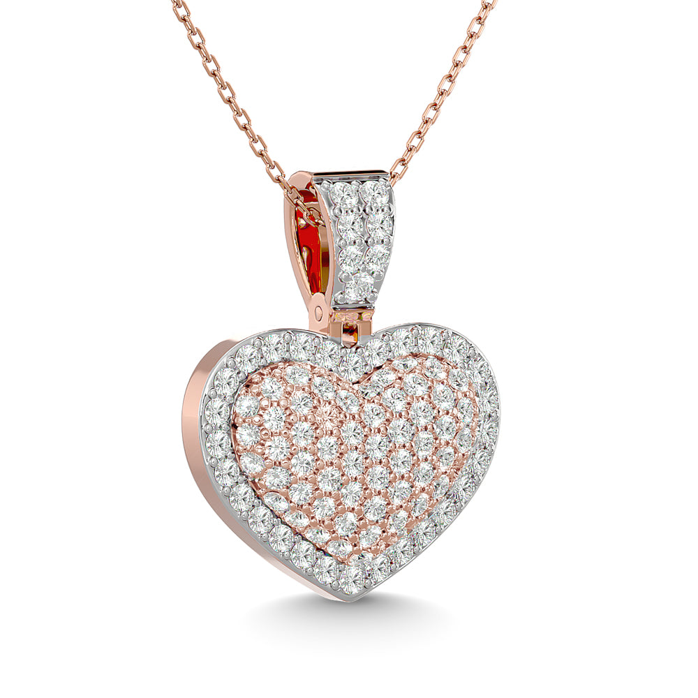 1 1/2 ct. total diamond heart pendant in 10k rose gold with a hint of white gold