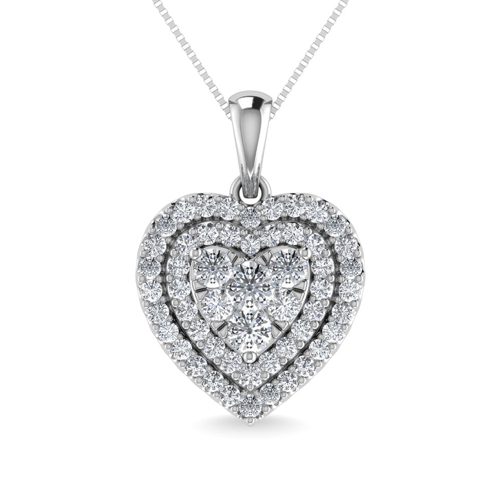 Diamante 3/4 Ct.Tw. Colgante de corazón en oro blanco de 10 quilates