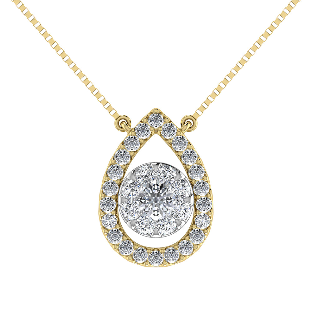 14K yellow gold, 1/3 carat total. Pear-shaped diamond necklace