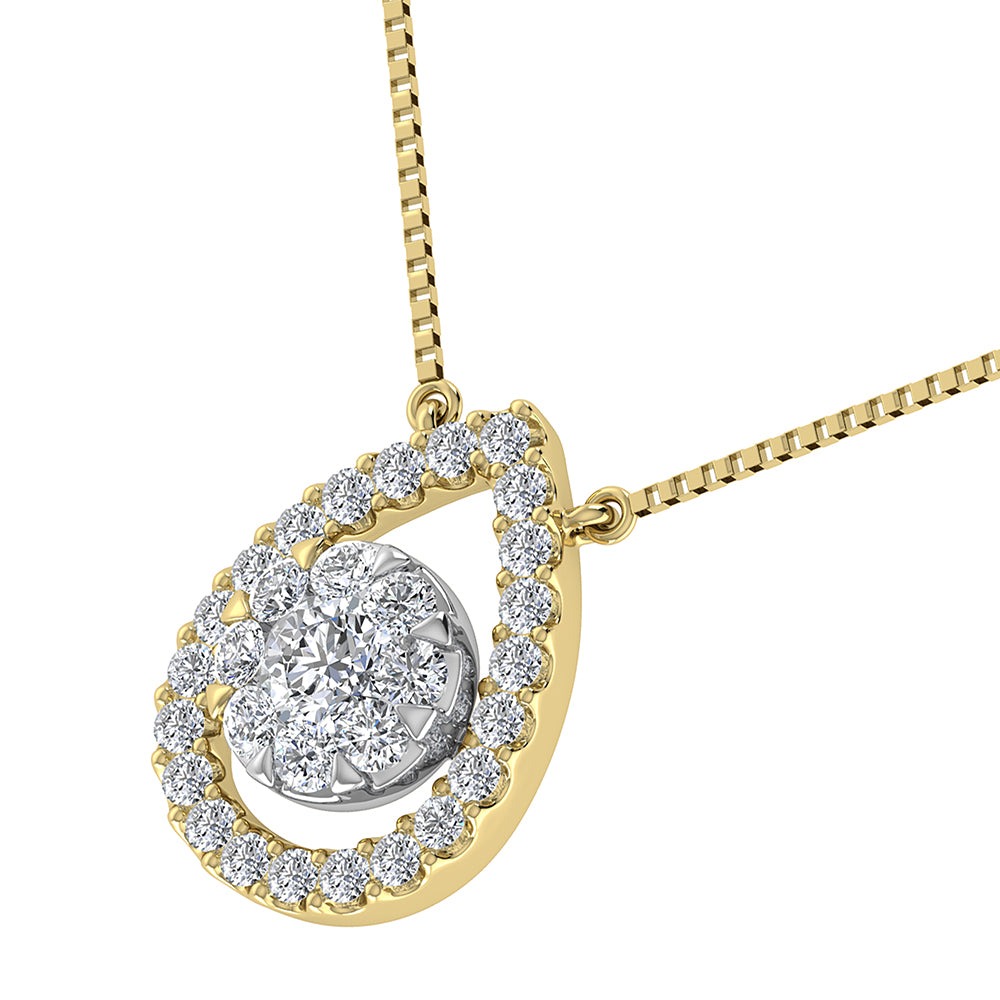 14K yellow gold, 1/3 carat total. Pear-shaped diamond necklace