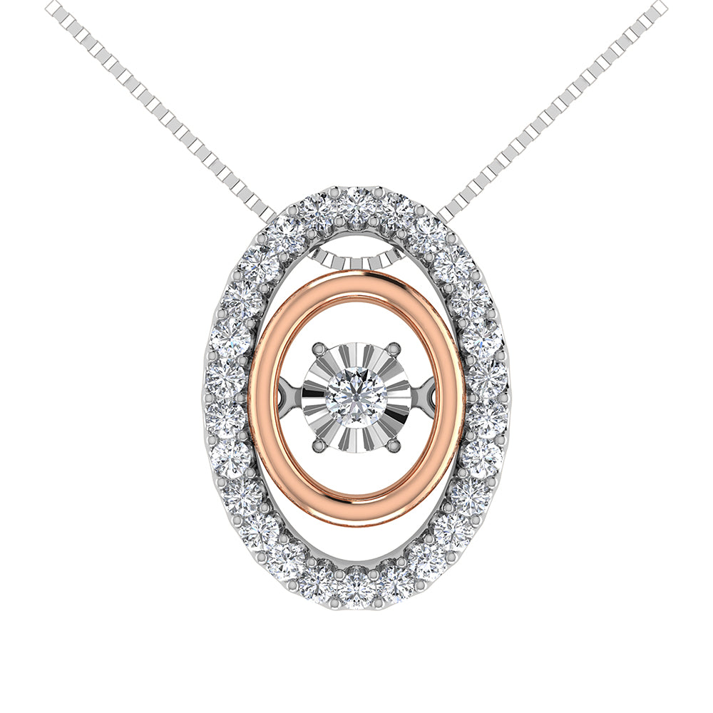 Colgante brillante con forma ovalada con diamantes 10 K dos tonos 1/5 Ct.Tw.