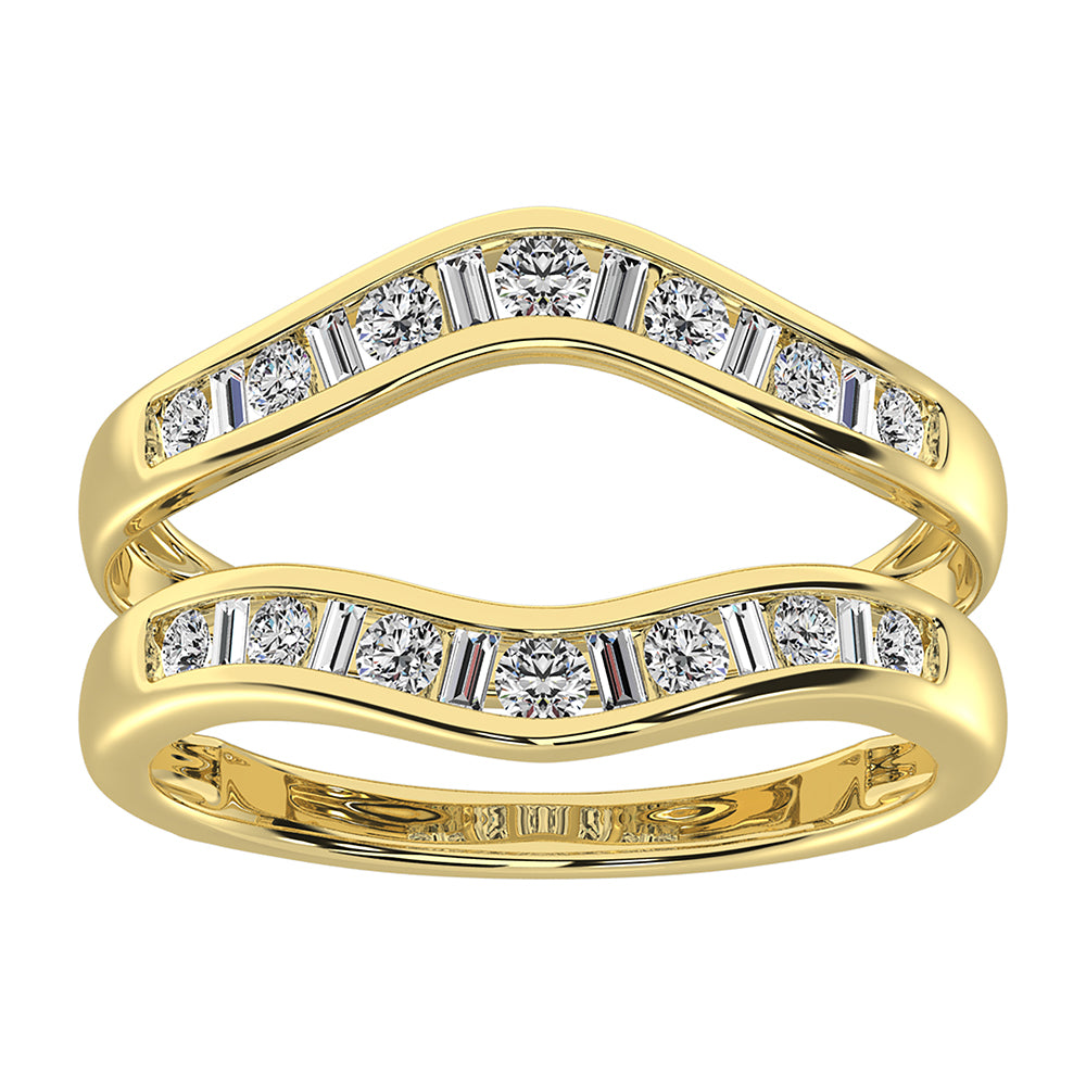14K Yellow Gold 1/2 ct. Round and Baguette Diamond Guard Ring