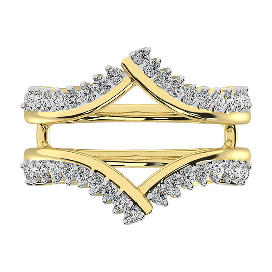 14K Yellow Gold 1/2 ct.tw. Chevron Diamond Guard Ring with White Gold Accent