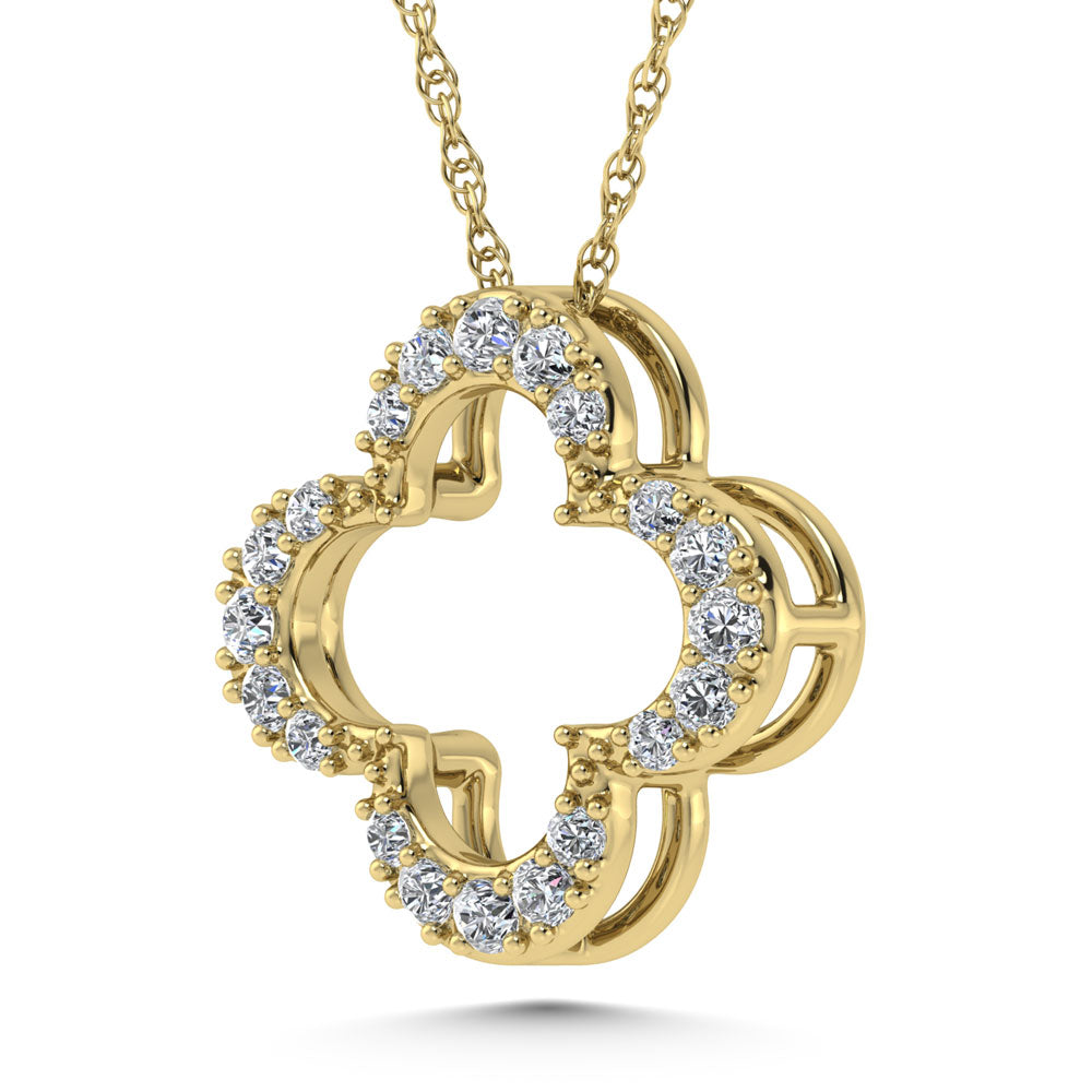 Diamante de oro blanco de 14 quilates de 1/8 qt. Dos. Colgante de trébol de cuatro hojas