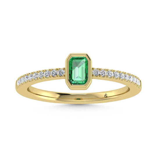 3/8 carat total 14k yellow gold diamond and emerald fashion ring