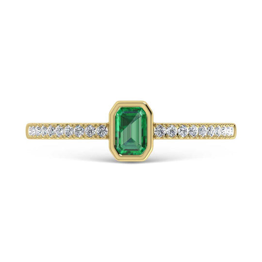 3/8 carat total 14k yellow gold diamond and emerald fashion ring