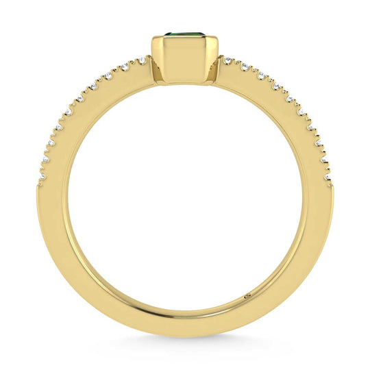 3/8 carat total 14k yellow gold diamond and emerald fashion ring