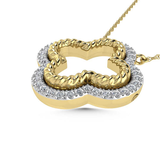 14-carat two-tone diamond, 1/6 carat total. Clover necklace