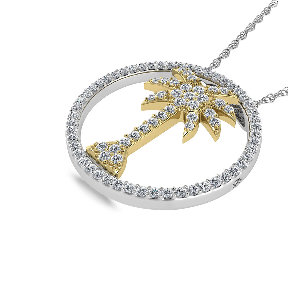 Diamante de dos tonos de 14 quilates, 1/2 qt.Tw. Colgante de √°rbol de palma