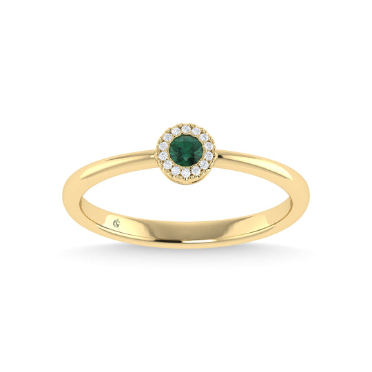 14K yellow gold with a 1/10 ct. emerald and diamond fashion ring