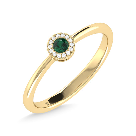 14K yellow gold with a 1/10 ct. emerald and diamond fashion ring