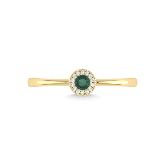 14K yellow gold with a 1/10 ct. emerald and diamond fashion ring