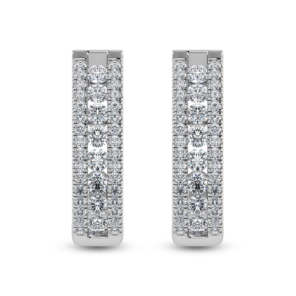 Diamante de oro blanco de 14 quilates de 1 1/4 quilates total. Aretes de aro