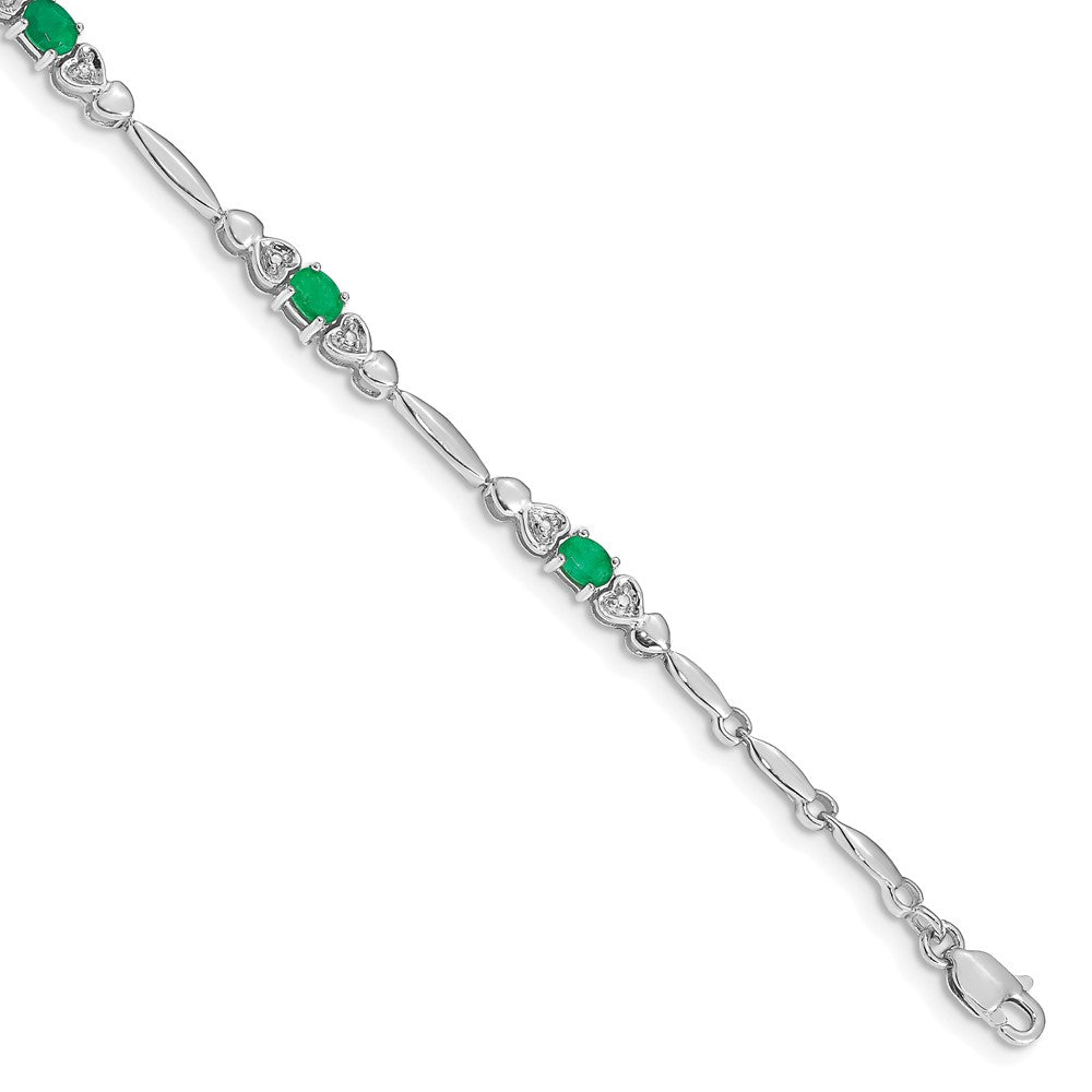 10K White Gold Bracelet with Diamonds and Emeralds