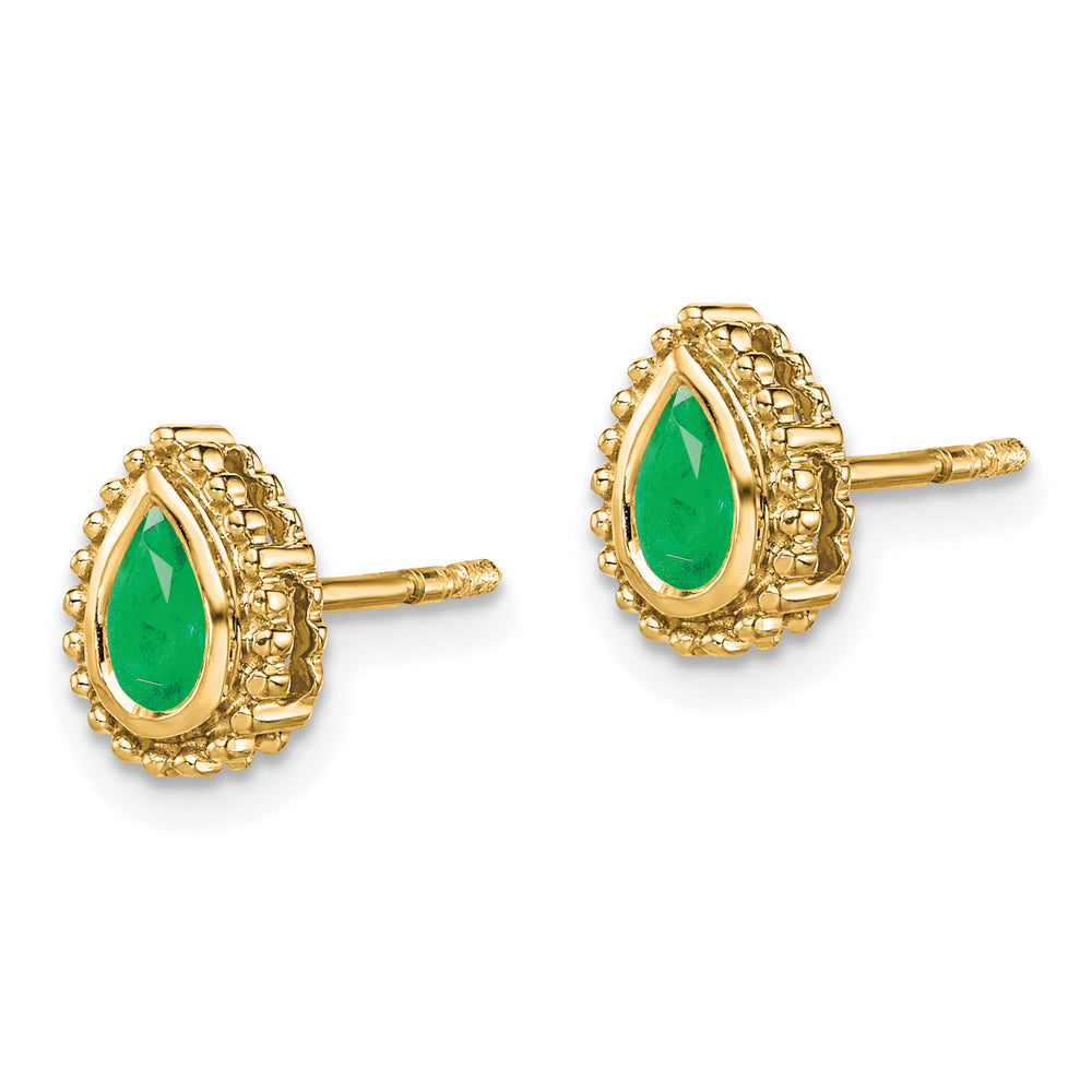 14k Yellow Gold Earrings with Pear-Shaped Emeralds