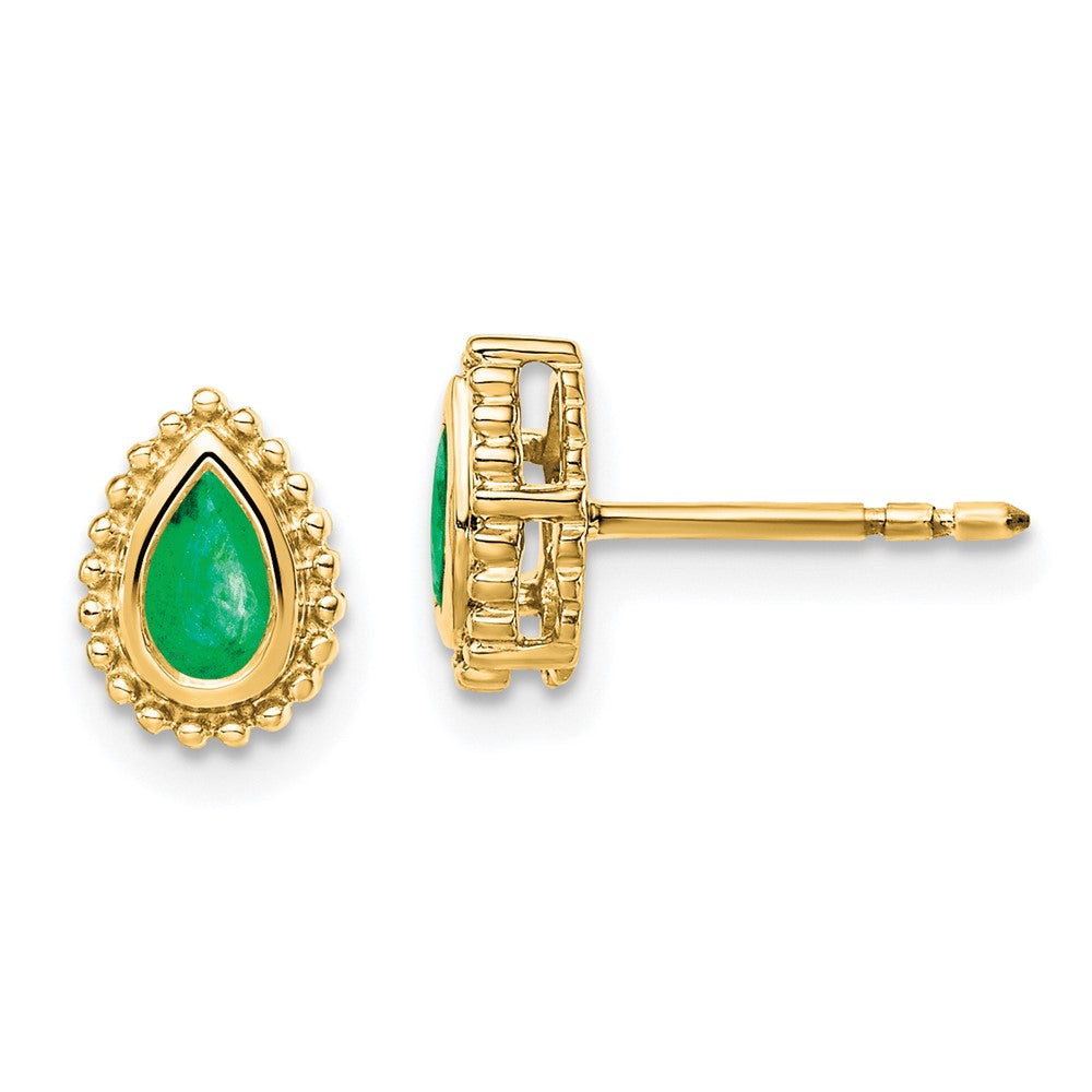14k Yellow Gold Earrings with Pear-Shaped Emeralds