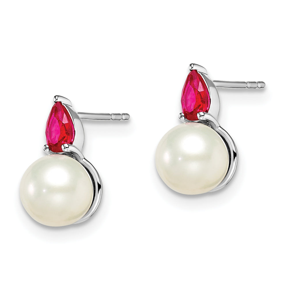 14k White Gold Earrings with FWC Pearls and Rubies