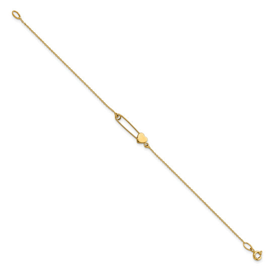 14k Gold Heart Safety Pin Bracelet