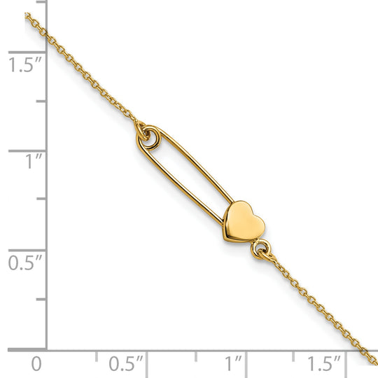 14k Gold Heart Safety Pin Bracelet