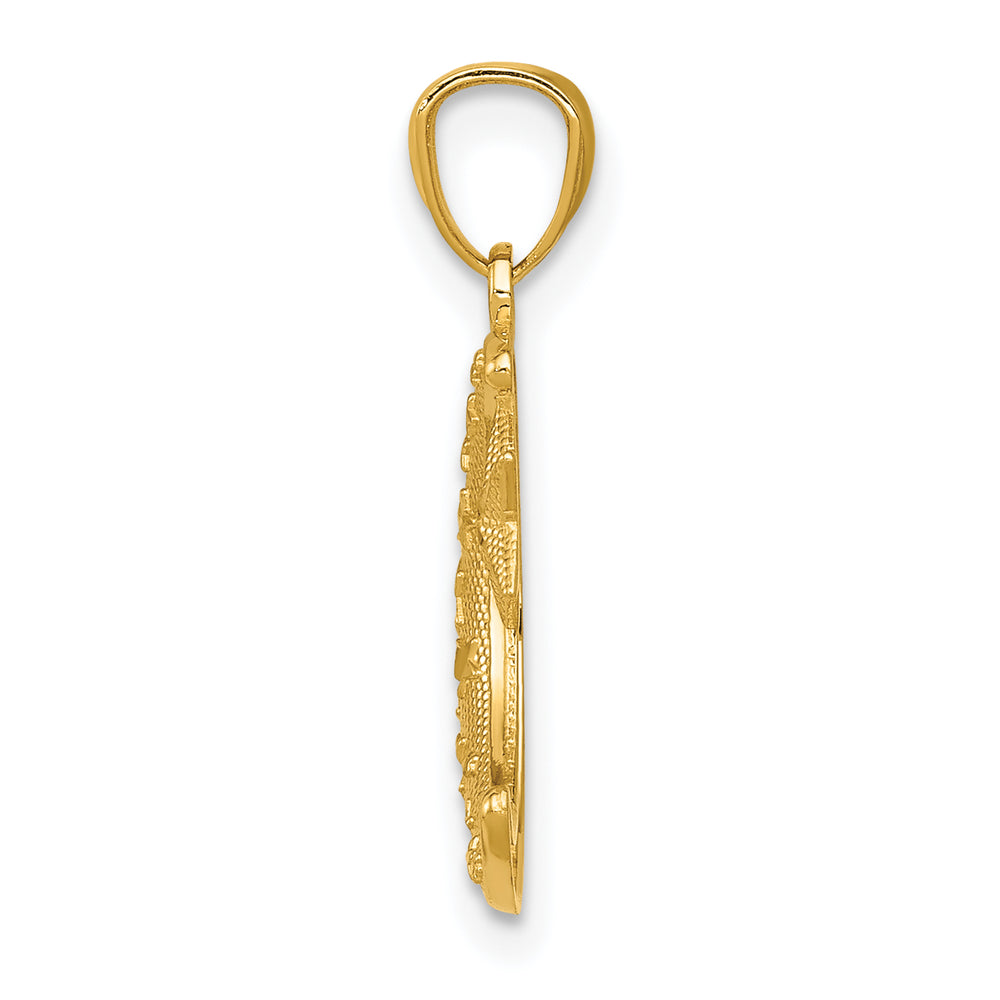 14k Gold Polished and Textured Moon and Star Pendant