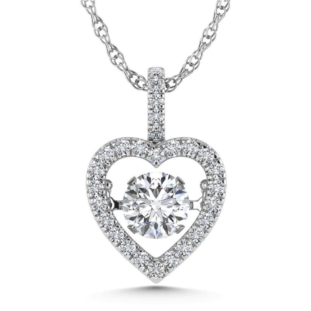 Diamante cultivado en laboratorio de oro blanco de 14 quilates, 5/8 quilates total. Colgante brillante en forma de corazón (centro 1/2 ctw)