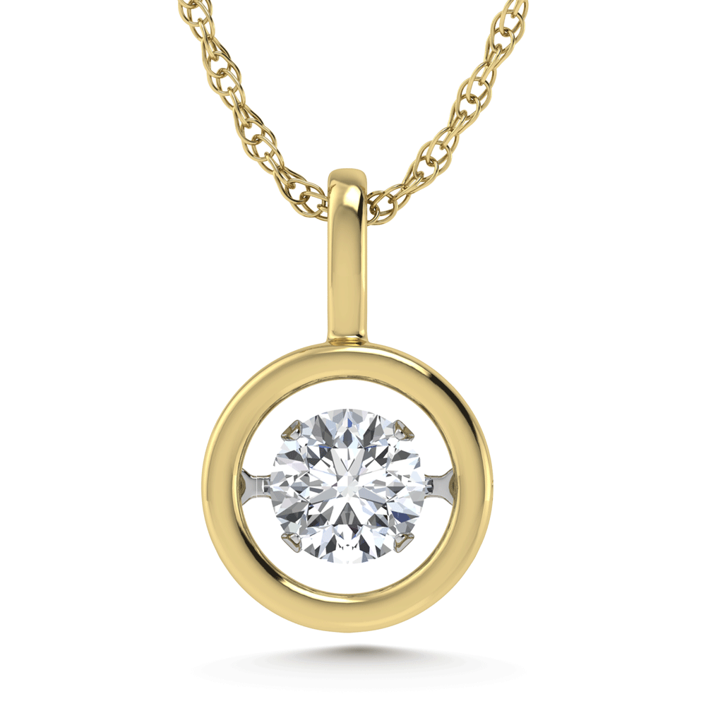 14K yellow gold lab-grown diamond, 1 ct. total. Round-shaped bezel-set pendant (1 ctw center)