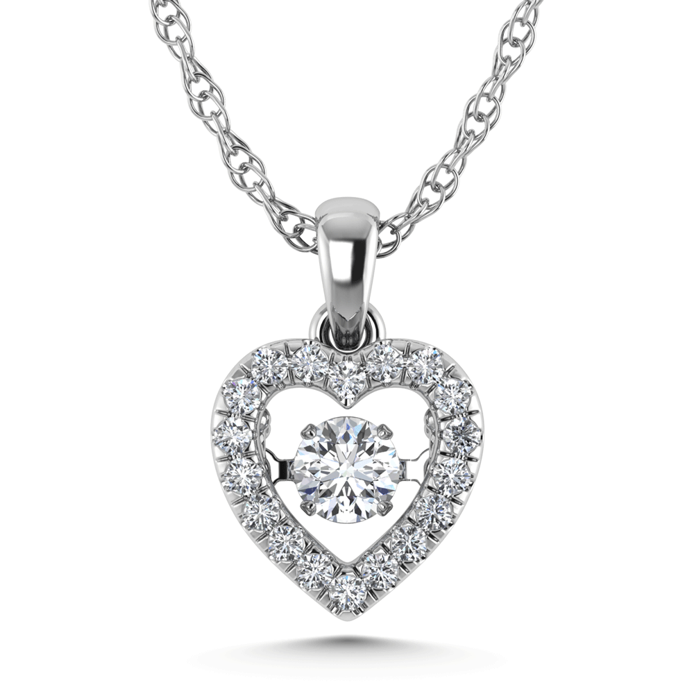 10K white gold lab-grown diamond, 1/3 carat total. Heart halo pendant