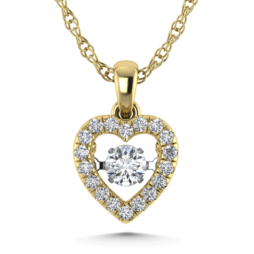 10K Yellow Gold Lab Grown Diamond, 1/3 Carat Total. Heart Halo Pendant