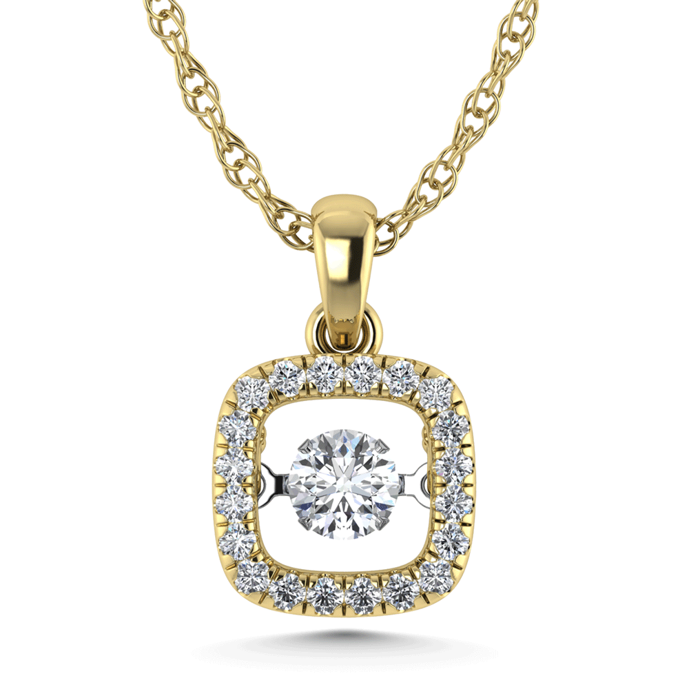 10K Yellow Gold Lab Grown Diamond, 1/3 Carat Total. Cushion Halo Pendant