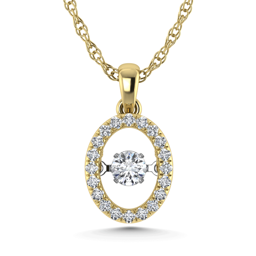 10K yellow gold lab-grown diamond, 1/3 carat total. Oval halo pendant